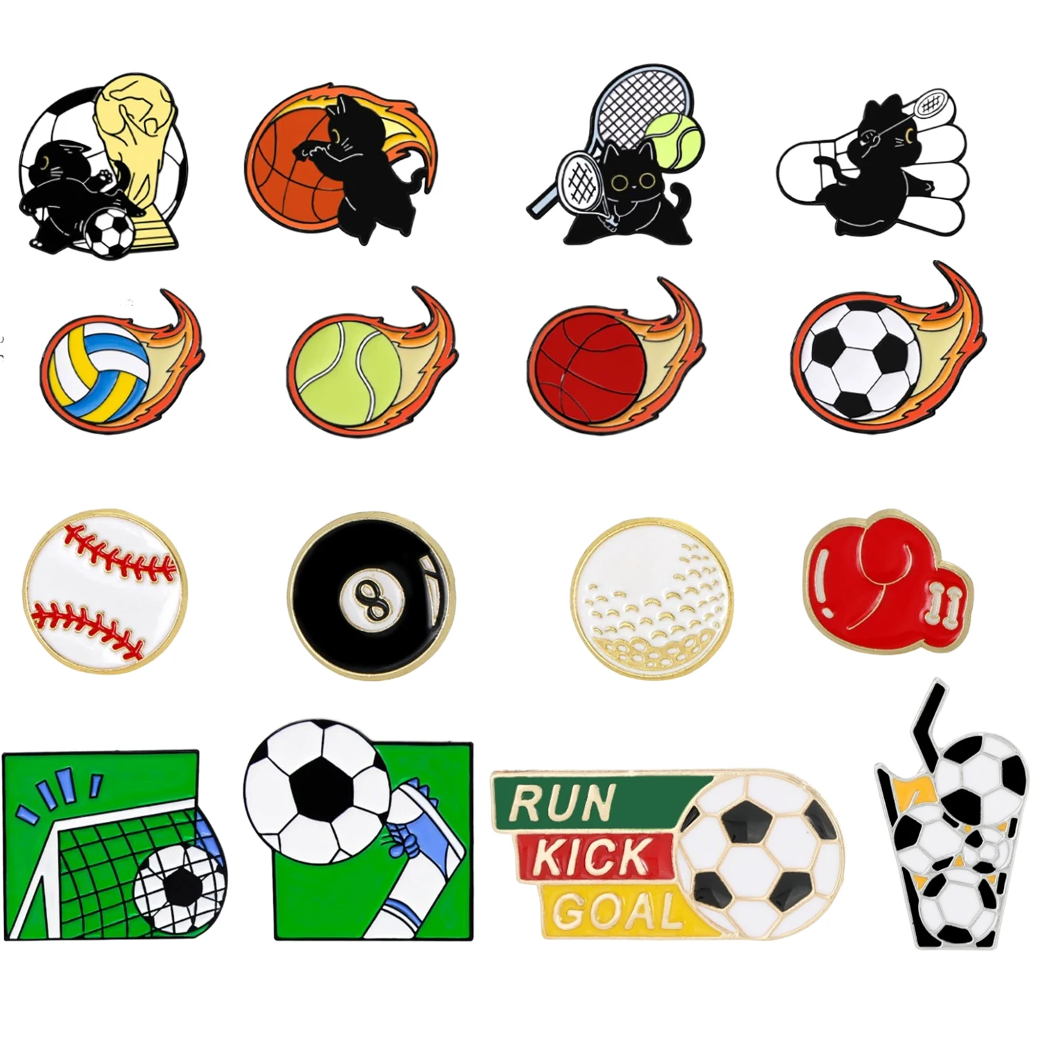 

Sports Black Cat Brooch Badminton Basketball Cat Cute Cartoon Animal Metal Badge Pin