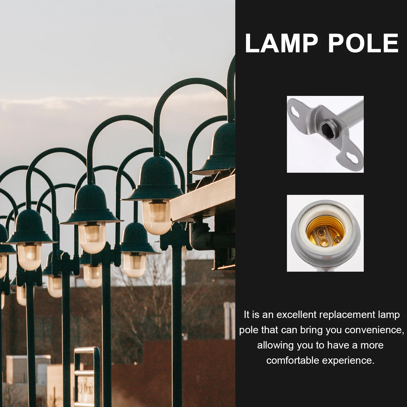 

Waterproof Curved Lamp Pole E27 Socket Silver Outdoor Holder Small Size Durable Metal Construction Quick Release Base Design