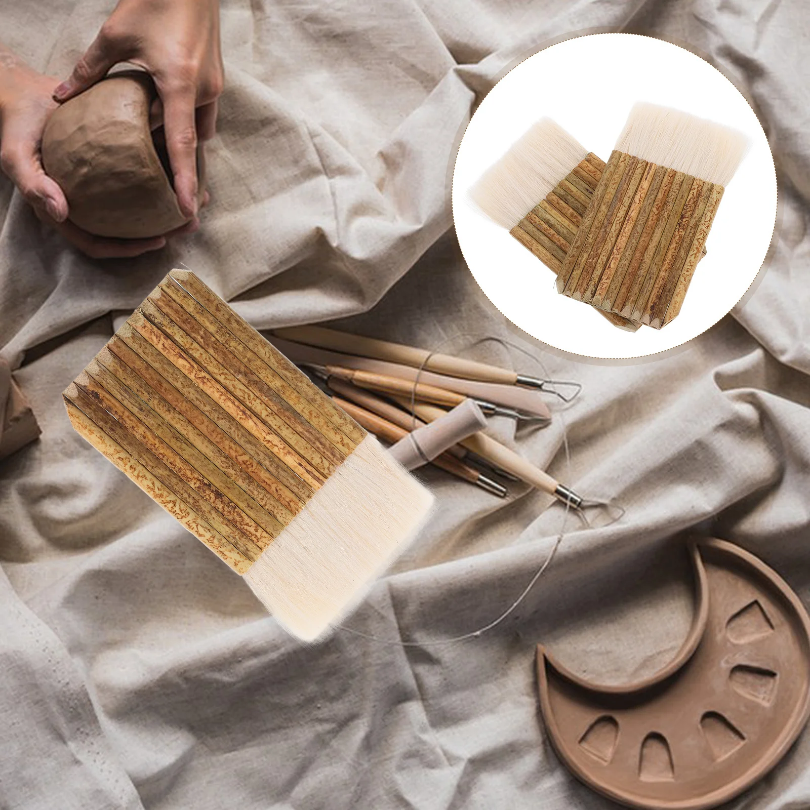 

2Pcs Bamboo Handle Hake Brushes Soft Bristle Artist Paintbrush Calligraphy Sketching Pottery Watercolor Oil Acrylic
