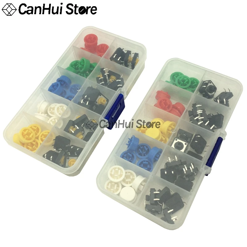 5 Colors 12*12*7.3MM Micro Switch Button Tact Cap Tactile Push Button Switch Momentary 12x12x7.3MM Red Blue Yellow 25Pcs/Set