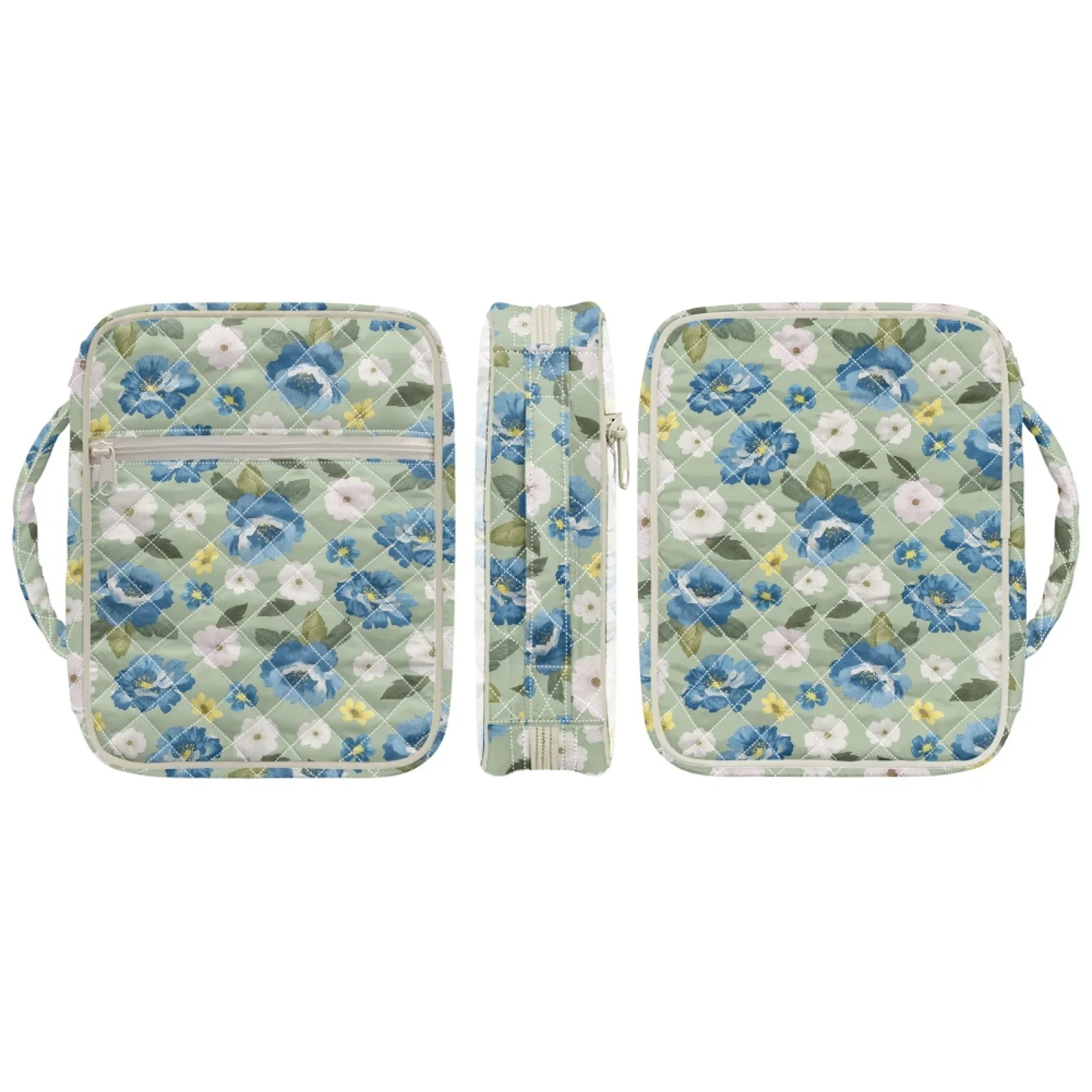 Coloranimal Blue Floral Quilted Bible Cover Case, Polyester Fabric Zipper Case for Daily Scripture Reading 2026 Trending