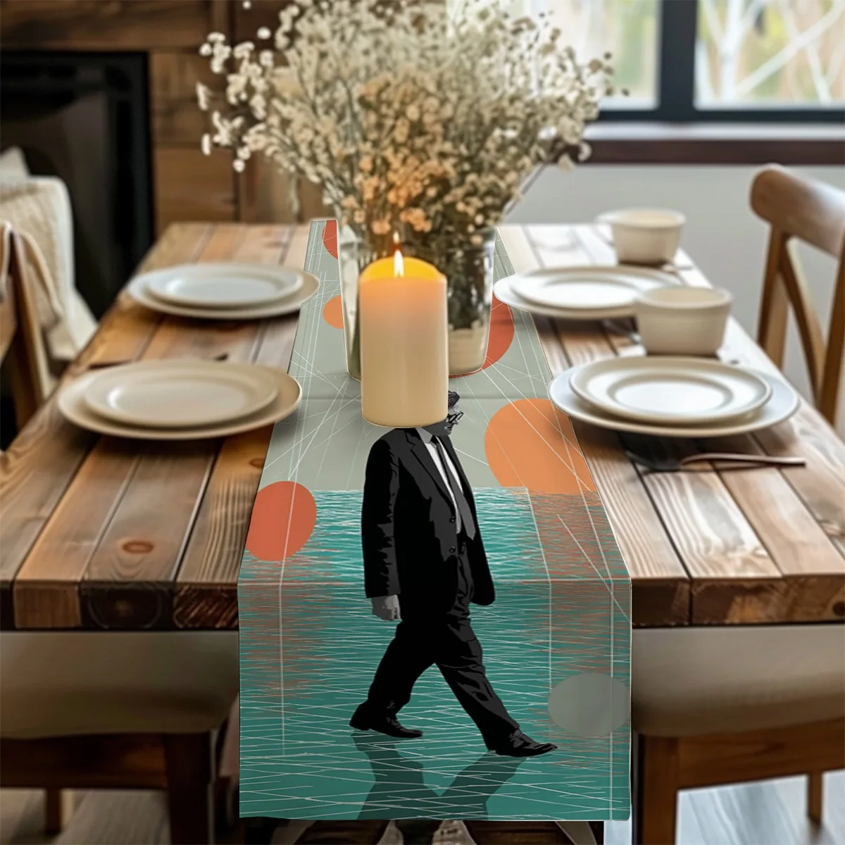 

Скатерть с принтом, геометрический круг, современный принт середины века, длинная ткань для дня рождения, свадьбы, декор для вечеринки, душа