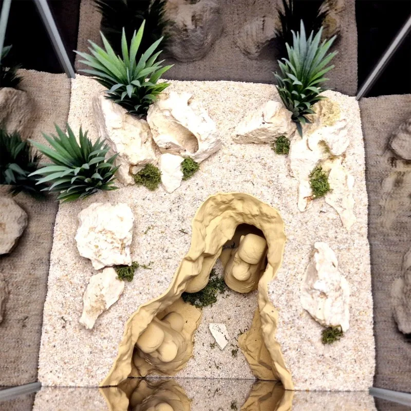 رؤوس جزيرة عيد الفصح تحت عنوان Aquascape، منزل إخفاء الأسماك والروبيان، كهف صخري مقلد مع ركيزة رملية غير قابلة للتضاريس