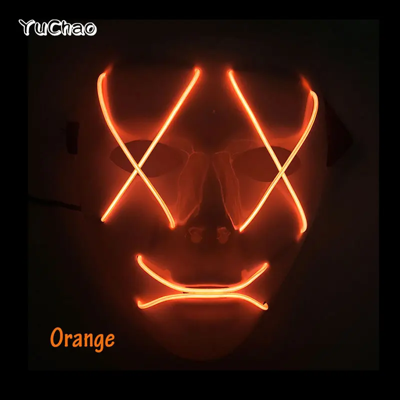 Led Neon Horrors Masks Masquerade Party Carnival Halloween Creepy Flat Mouth Mask Luminescent Ghosts Dance Killer Men's Mask