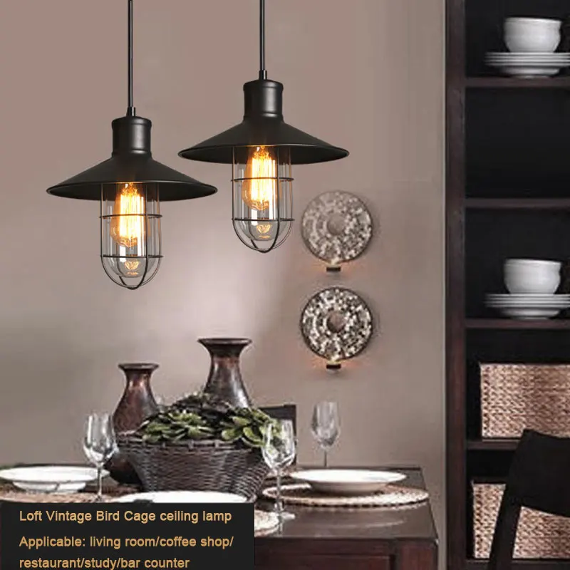 

American Style Rural Loft Industrial Pendant Lamp Warehouse Bar Restaurant Chandelier Lighting Iron Glass Light