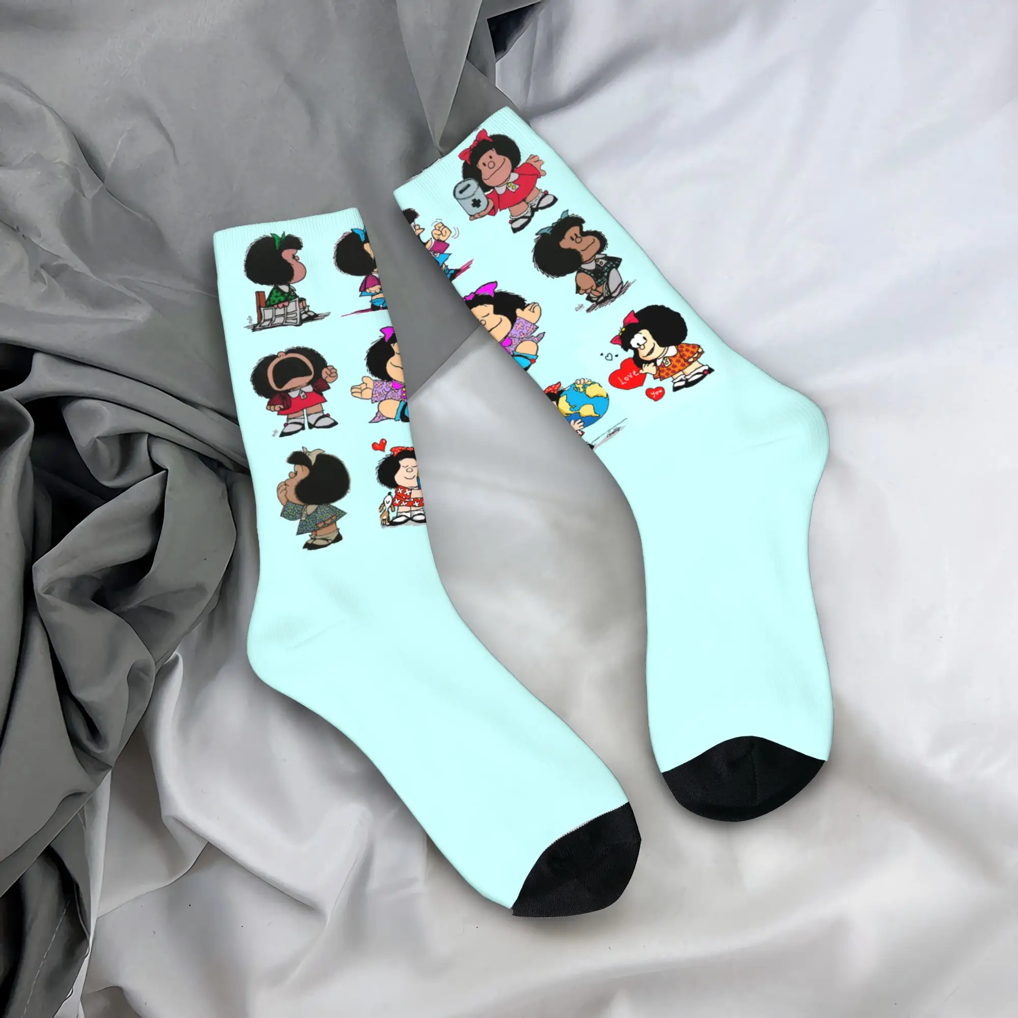 

Custom Cartoon Mafalda Funny Meme Dress Socks Mens Womens Warm Funny Novelty Crew Socks
