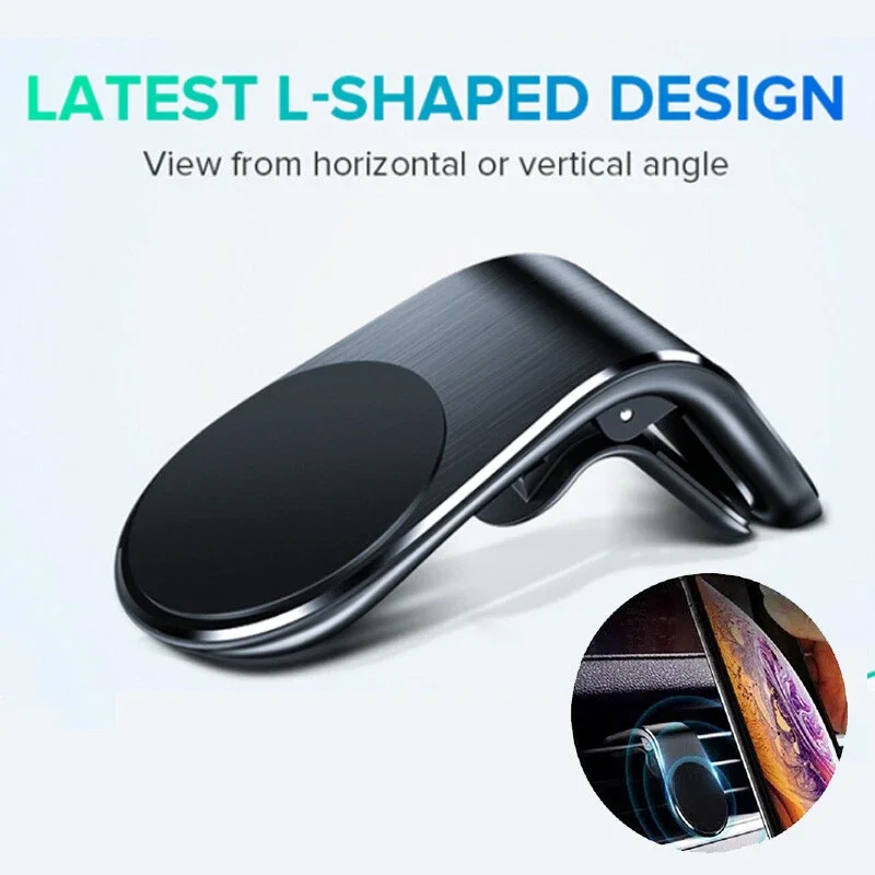 L-Shaped Clip Magnetic Car Phone Mount Holder Car Air Vent Clip Mount Bracket Stand Phone GPS For iPhone For Android Universal