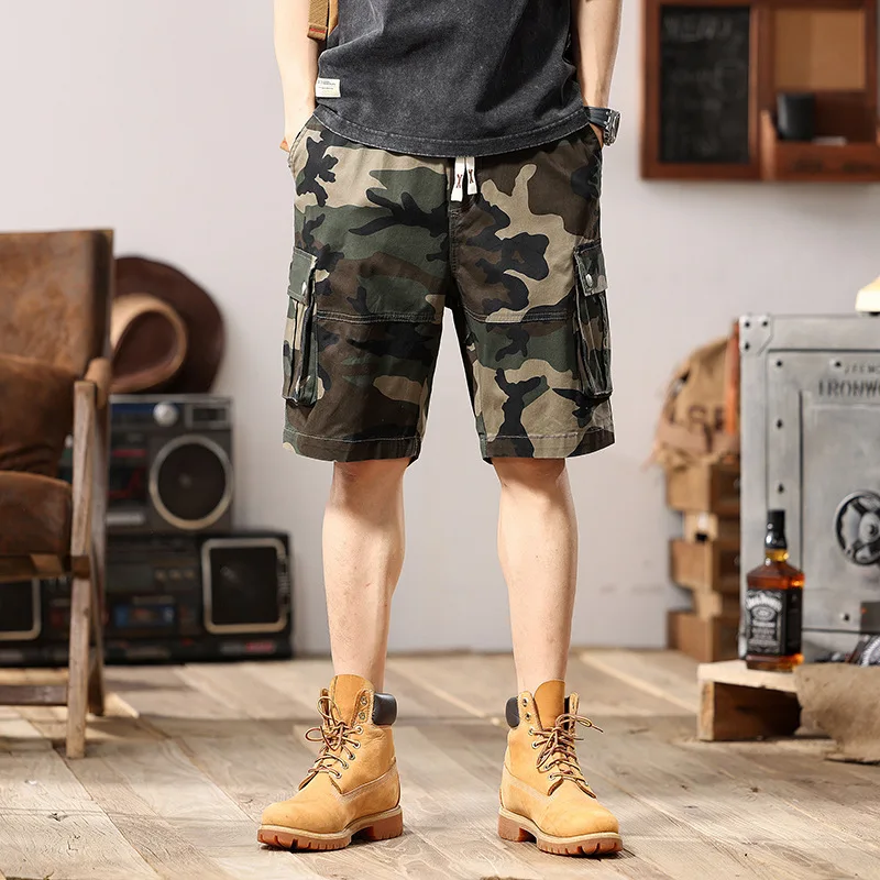 Large Shorts Men's Summer Camouflage Workwear Short Pants Men Loose Oversized 8XL Multi Pocket Drawstring Capris