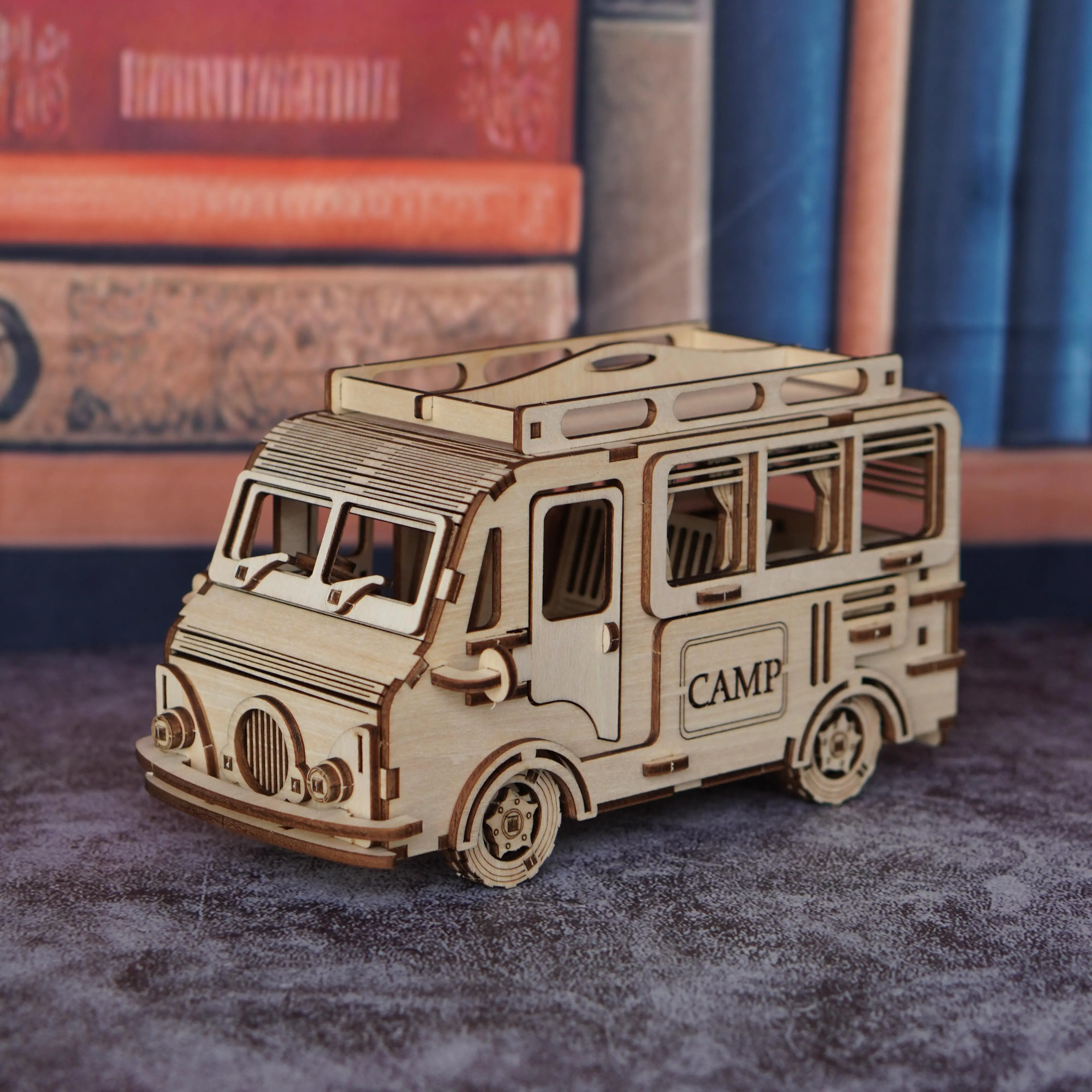 لعبة ألغاز ثلاثية الأبعاد نموذج سيارة تخييم خشبي، نمط RV للسفر، مناسبة لهدايا ألعاب تفاعلية ومبتكرة يمكنك صنعها بنفسك مع العائلة