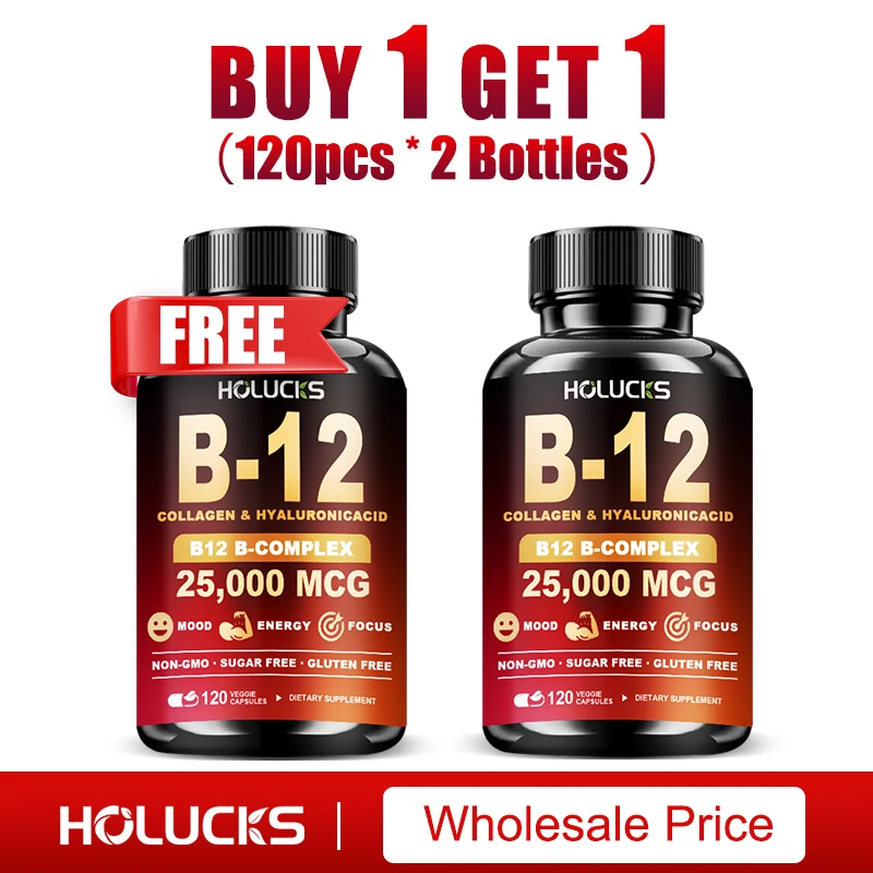 

Vitamin B12, for Mood, Brain, Nervous System, Energy, Metabolism, Relieve Fatigue, Heart Health, with Collagen & Hyaluronicacid