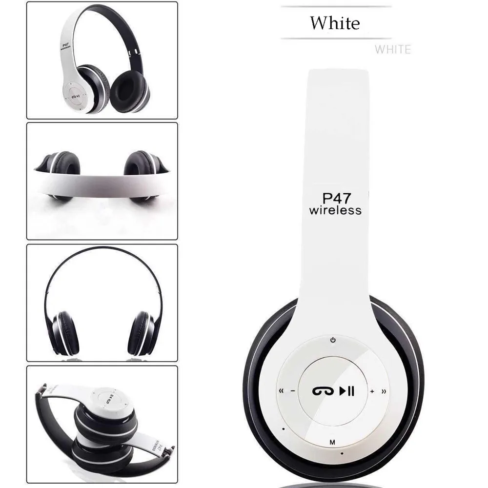 9D HIFI Stereo P47 Headset, Bluetooth, Dobrar, Telefone móvel, Computador, Sem fio, Suporte Cartão SD