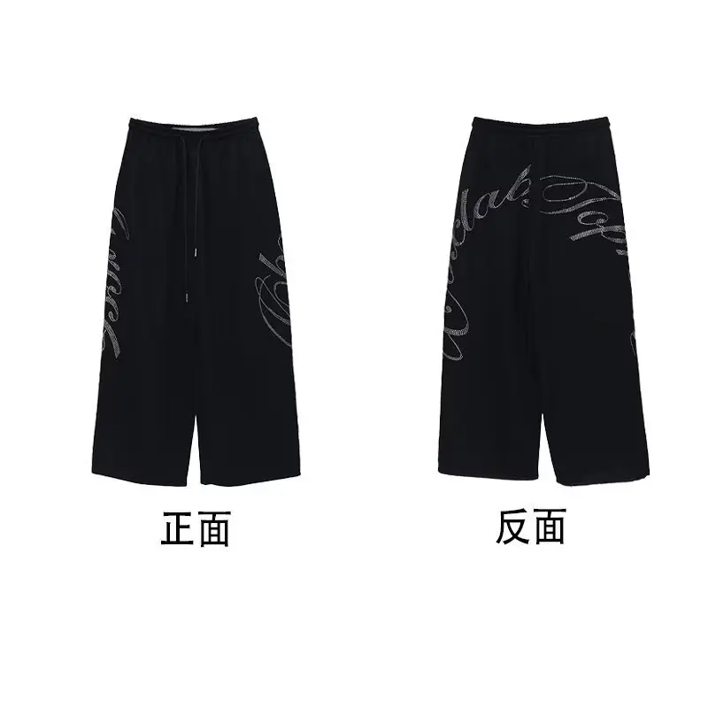 Vintage Hip-hop Rhinestone Black Hip-hop Casual Sweatpants for Women, Winter Design Jazz Dance Curved Knife Pants