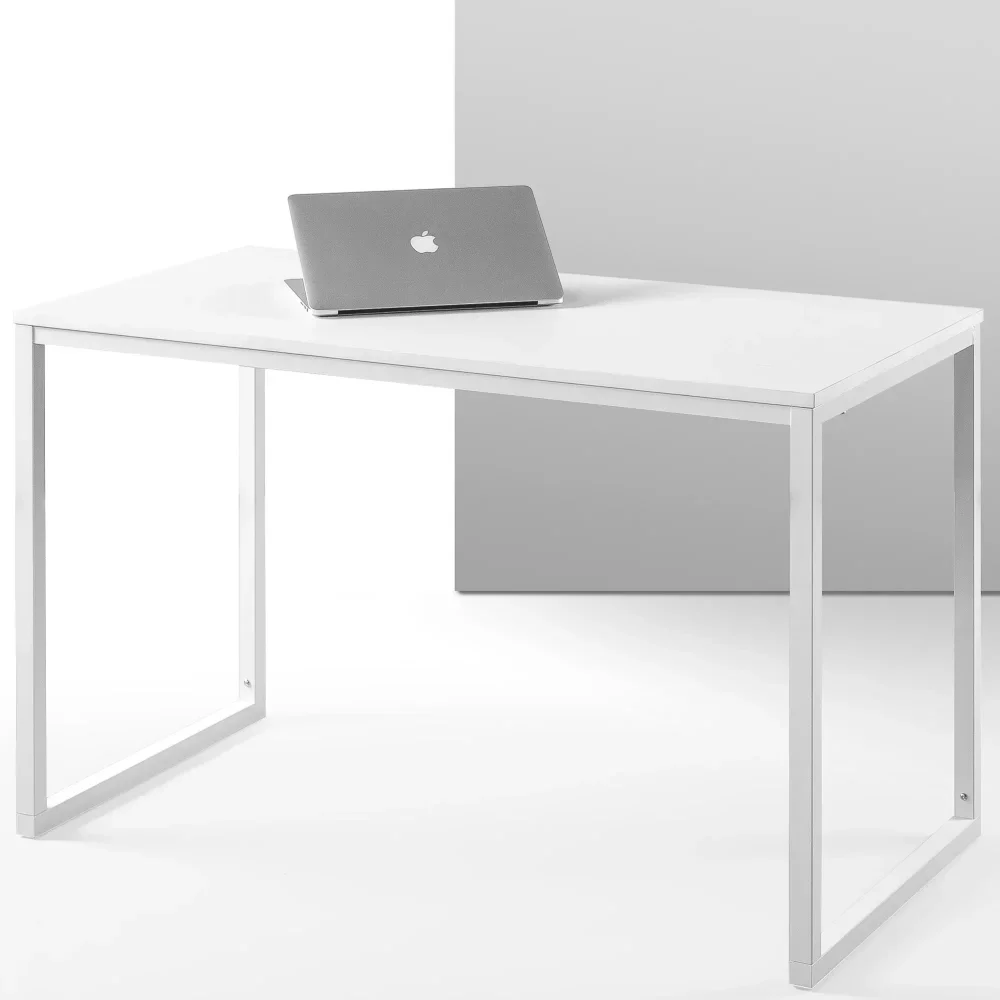 47” White Frame Desk, White,Open Storage,Durable and Strong，made with Solid Steel Thick Tabletop，47.00 X 24.00 X 29.00 Inches