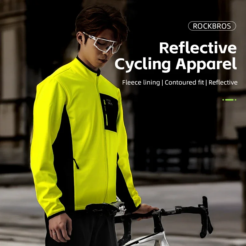 ROCKBROS Winter Cycling Jacket Man Winter Bicycle Clothing Breathable Reflective Long Sleeves  Thermal Fleece Sportswear Coat