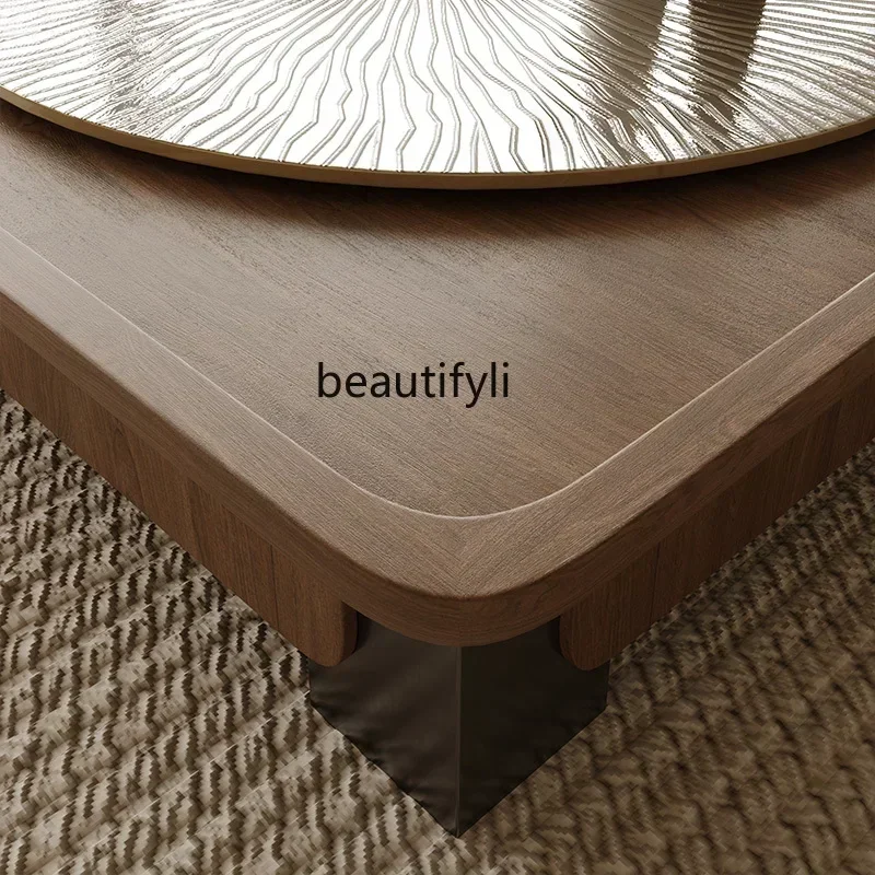 

SS new style Italian solid wood carving coffee table combination walnut pattern modern square table living roomss 7486