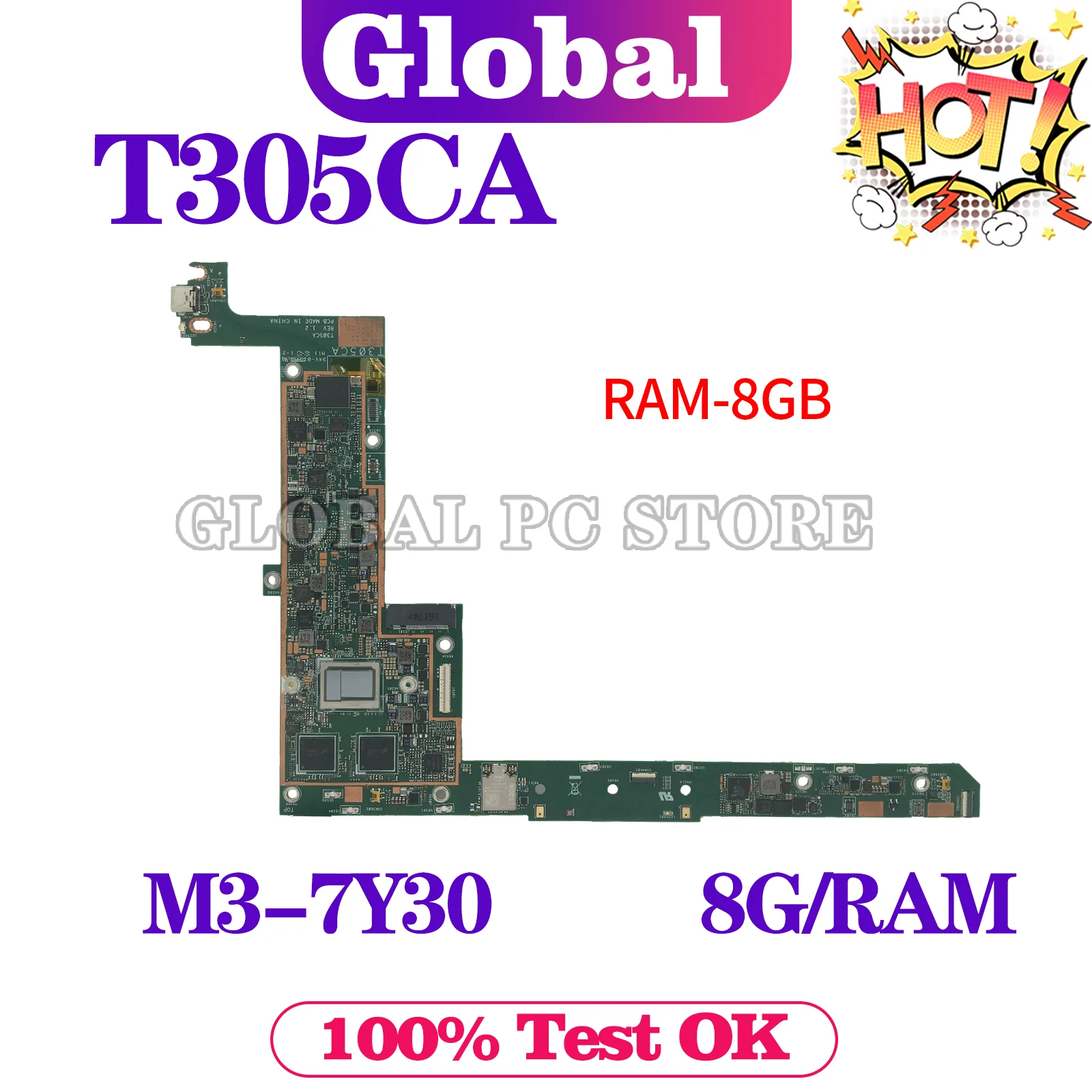 

KEFU For ASUS T305CA Laotop Mainboard T305C T305CA Motherboard With 4G/8G-RAM M3-7Y30 I7-7Y75 CPU