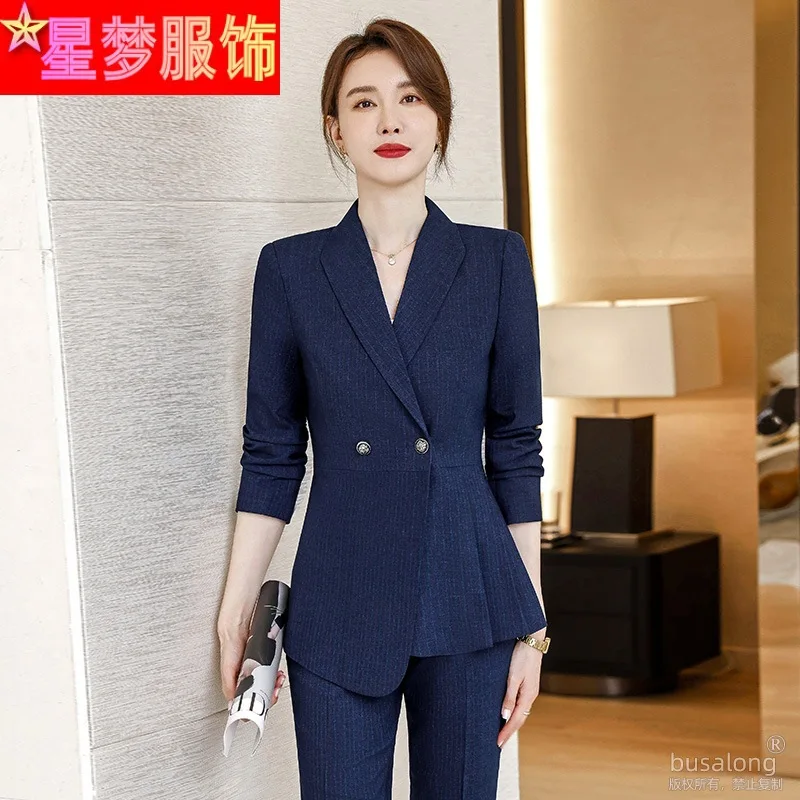 Suit Women's Spring and Autumn Professional Lady Long Sleeve Double Buckle Formal Clothes Interview Suit Workplace Business Comm