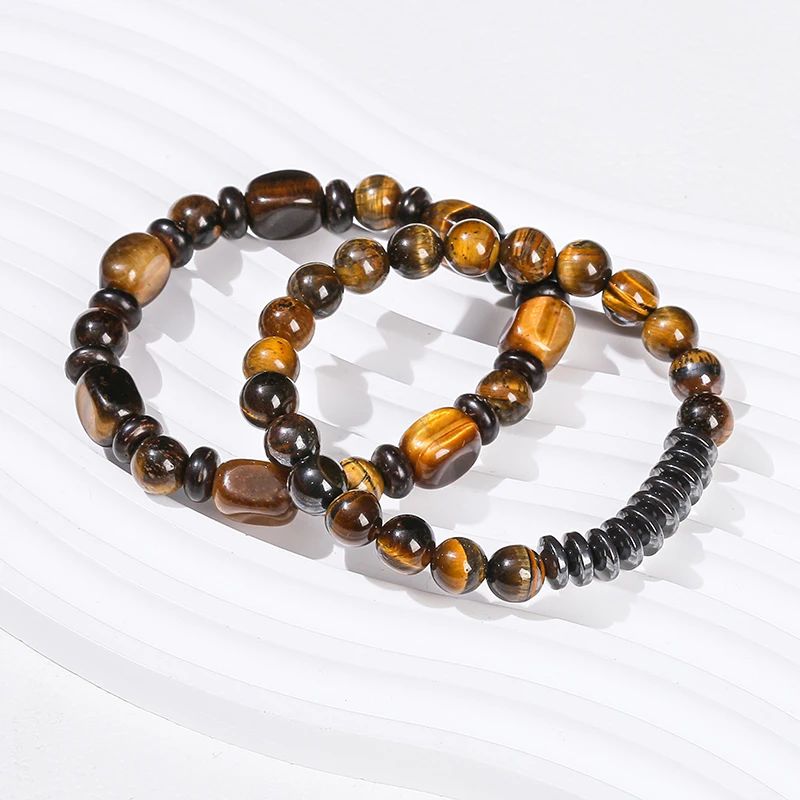 2 Pcs/lot Natural Yellow Tiger Eye Stone Square Bead Hematite Spacer Bracelets Women Men Classic Chakras Healing Wrist Jewelry