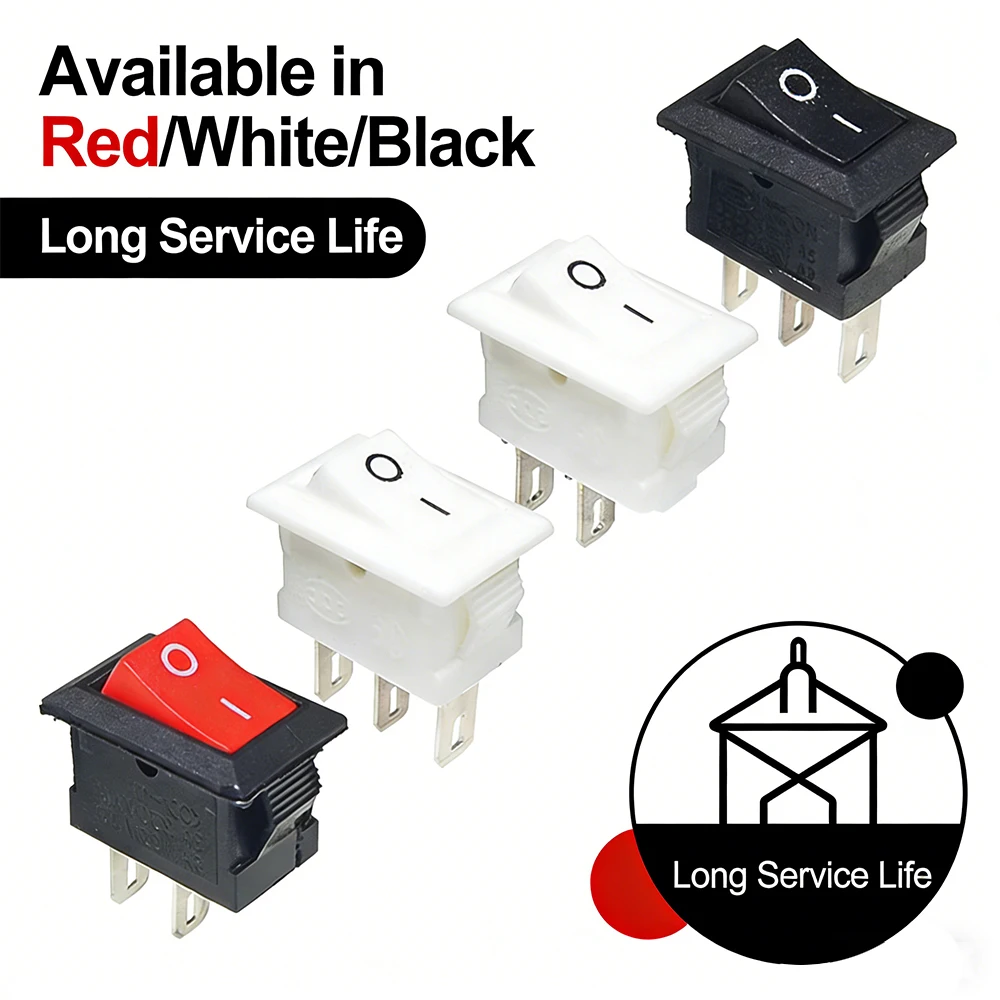 1000PCS KCD11 Mini Push Button Switch 10*15mm Rocker Switch 2Pin 3Pin ON-OFF /ON-OFF-ON 10x15mm Black Red White KCD1-11 101 117S