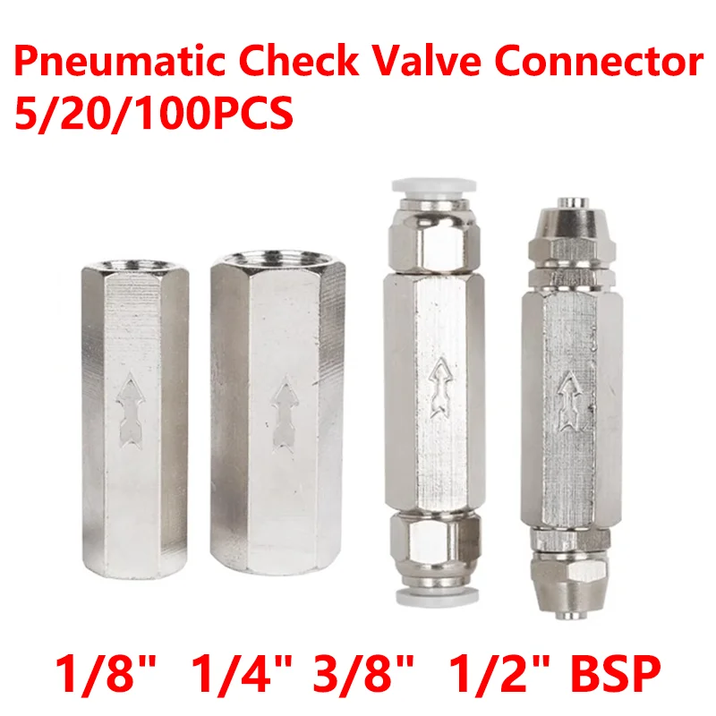 Pneumatic Check Valve Connector 6mm 8mm 10mm 1/4 Hose Tube Air Gas One Way Valve Brass Valve Air Compressor Pipe Fitting Adapter