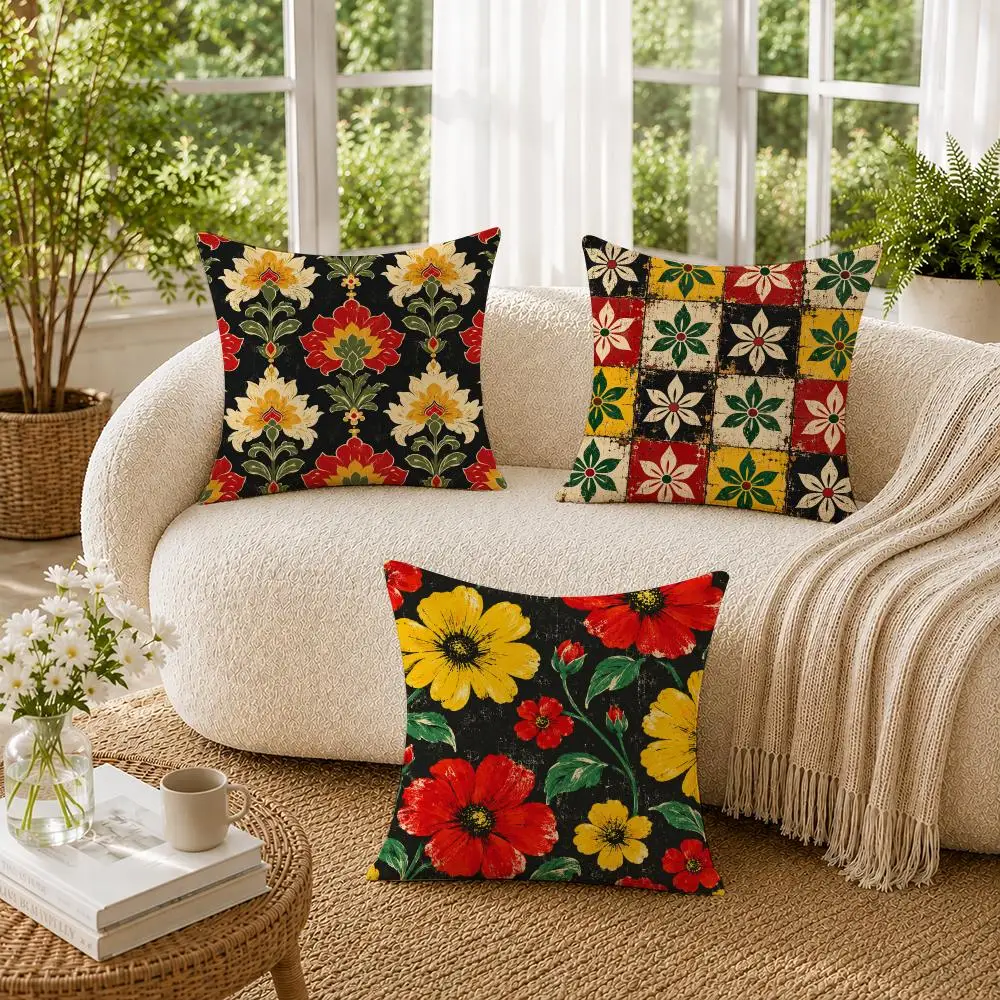 Retro Flower Motif Cushion Cover Soft Short Plush Pillow Cases Hidden Zipper Cutecore Sofa Bedroom Home Decor Gift