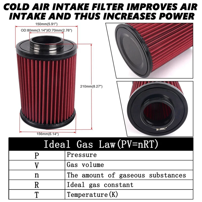 70MM High Flow Car Air Filter E-2993 Cold Air Intake Air Filter For Ford Focus Escape MKC RS-OFI106