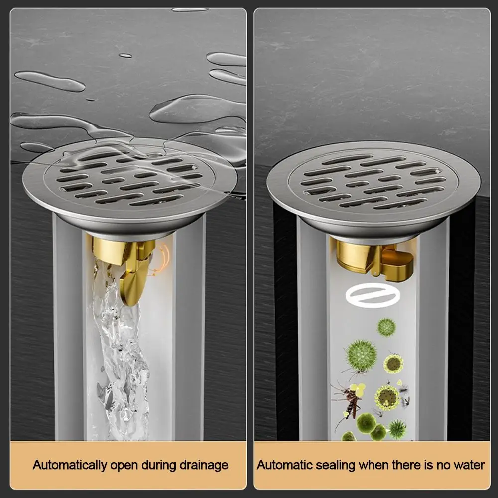 

With Grid Grate Cover Shower Floor Drain Backflow Preventer 304 Stainless Steel Dual-purpose Floor Drain Round Anti-odor