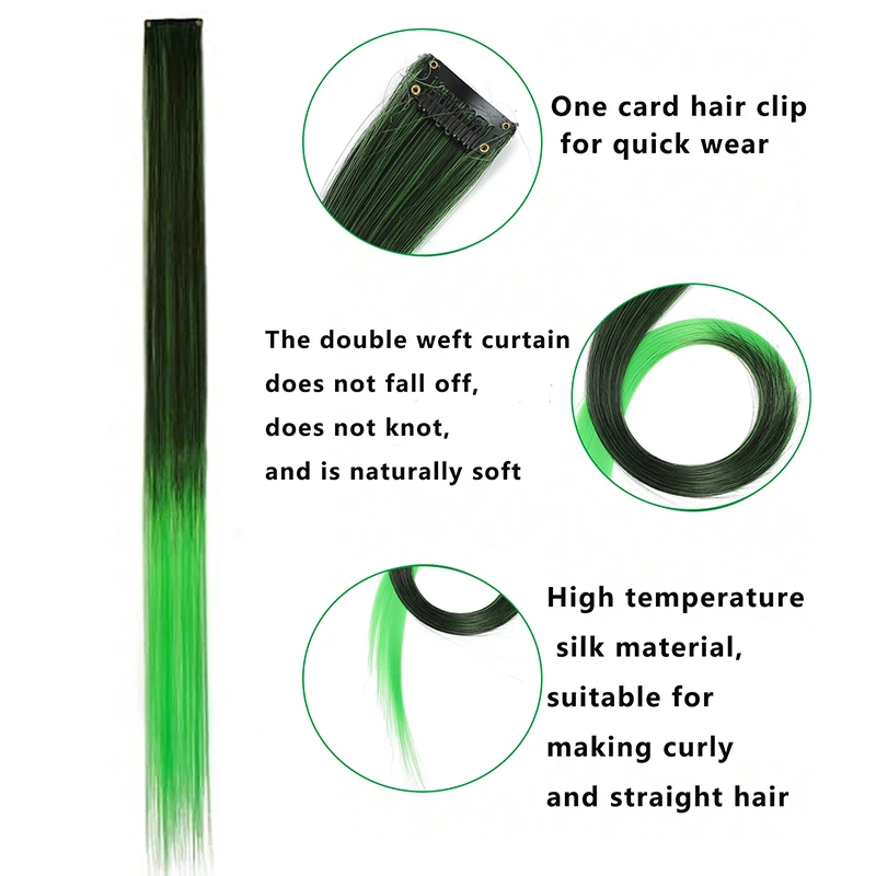 22 inch Colored Hair Extensions 6pcs Colorful Hair Party Highlights Clip in Straight Hairpiece Long Synthetic for Girls Women