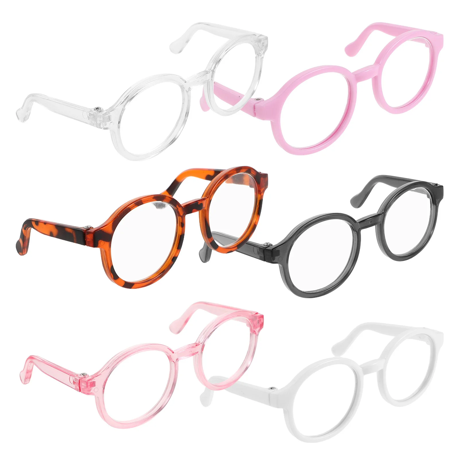 

6Pcs Mini Clear Lens Round Frame Glasses Plastic Eyewear for Mini Dress Up Costume Accessories Miniature Glasses
