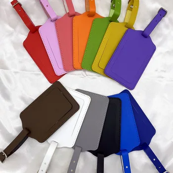 ผู้หญิงผู้ชายกระเป๋าเดินทาง PU หนังอุปกรณ์เสริมกระเป๋าเดินทาง ID ที่อยู่ชื่อผู้ถือ Baggage Boarding Tags แบบพกพาป้าย