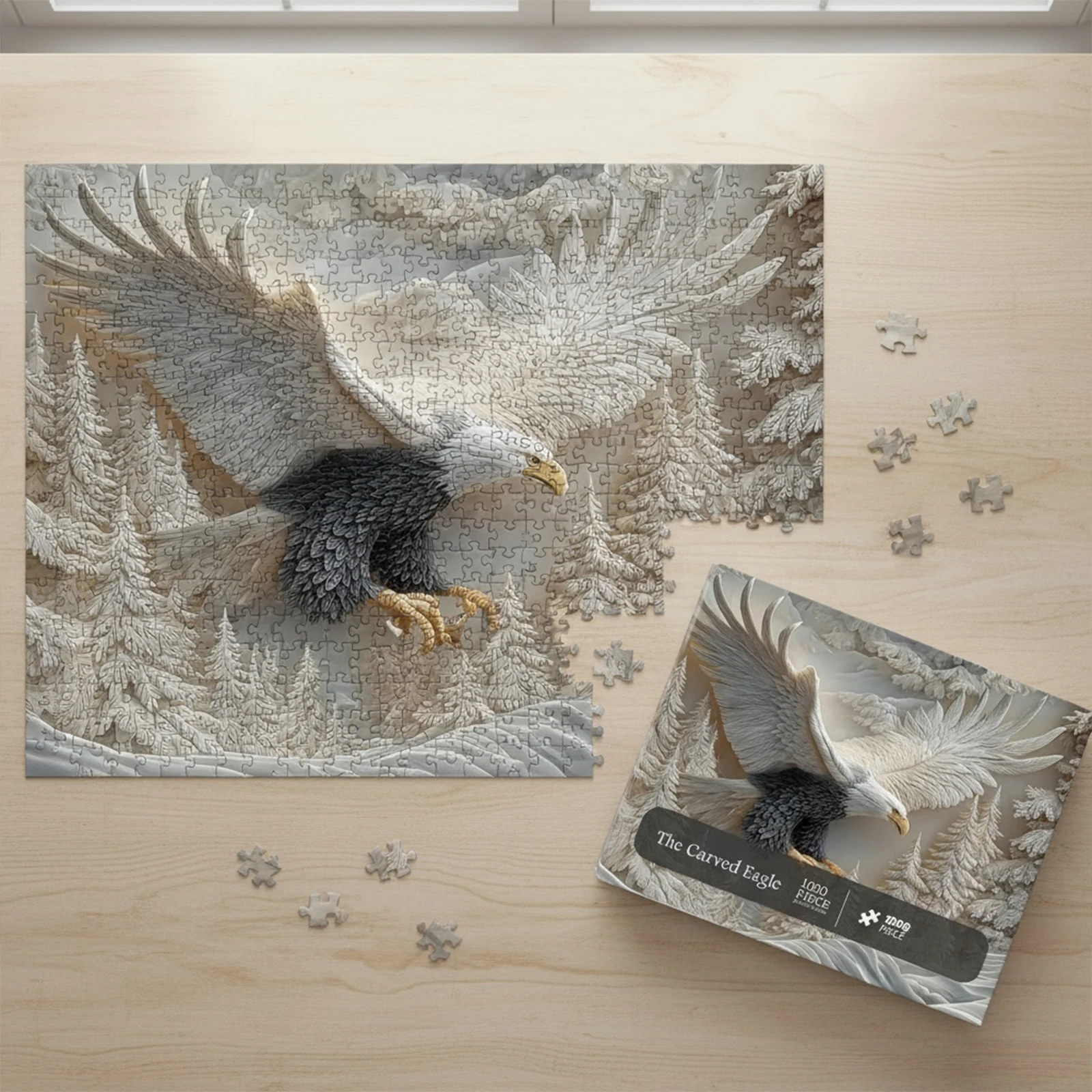 Puzzle con aquila intagliata Puzzle da 1000 pezzi Puzzle con design artistico della fauna selvatica con aquila impegnativa Gioco per attività familiari e decorazioni per la casa per adulti