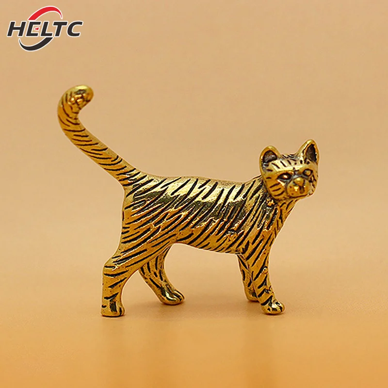 Retro Brass Cartoon Persian Cat Statue Desktop Ornament Metal Cute Small Animal Figurines Miniatures Home Decoration Accessories