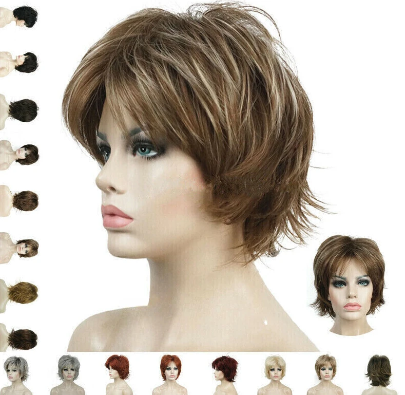 Women Short Layered Shaggy Wavy Synthetic Cosplay Full Wigs