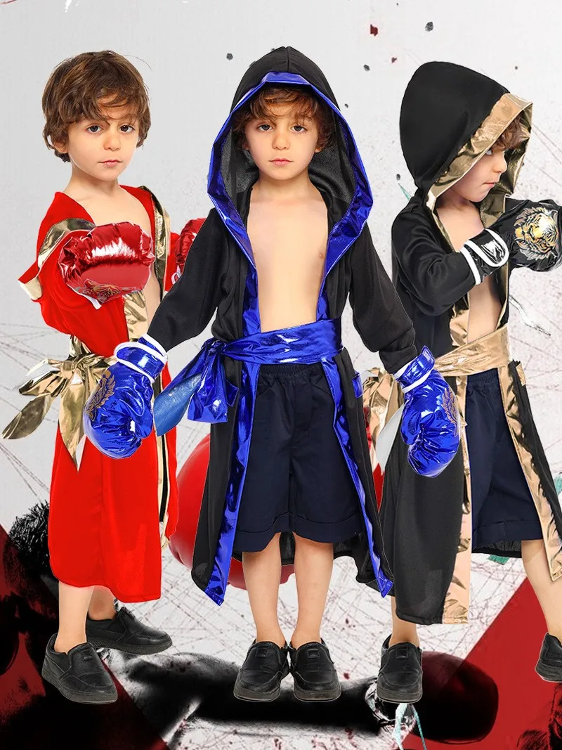 

New children boxer costume Halloween boys boxing King role play drama party activities stage performance clothing
