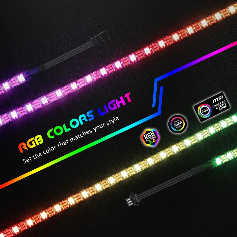 WS2812b RGB PC LED Strip for ASUS AURA SYNC / MSI Mystic Light Sync / GIGABYTE RGB Fusion 2.0 (5V 3 Pin addressable LED headers)