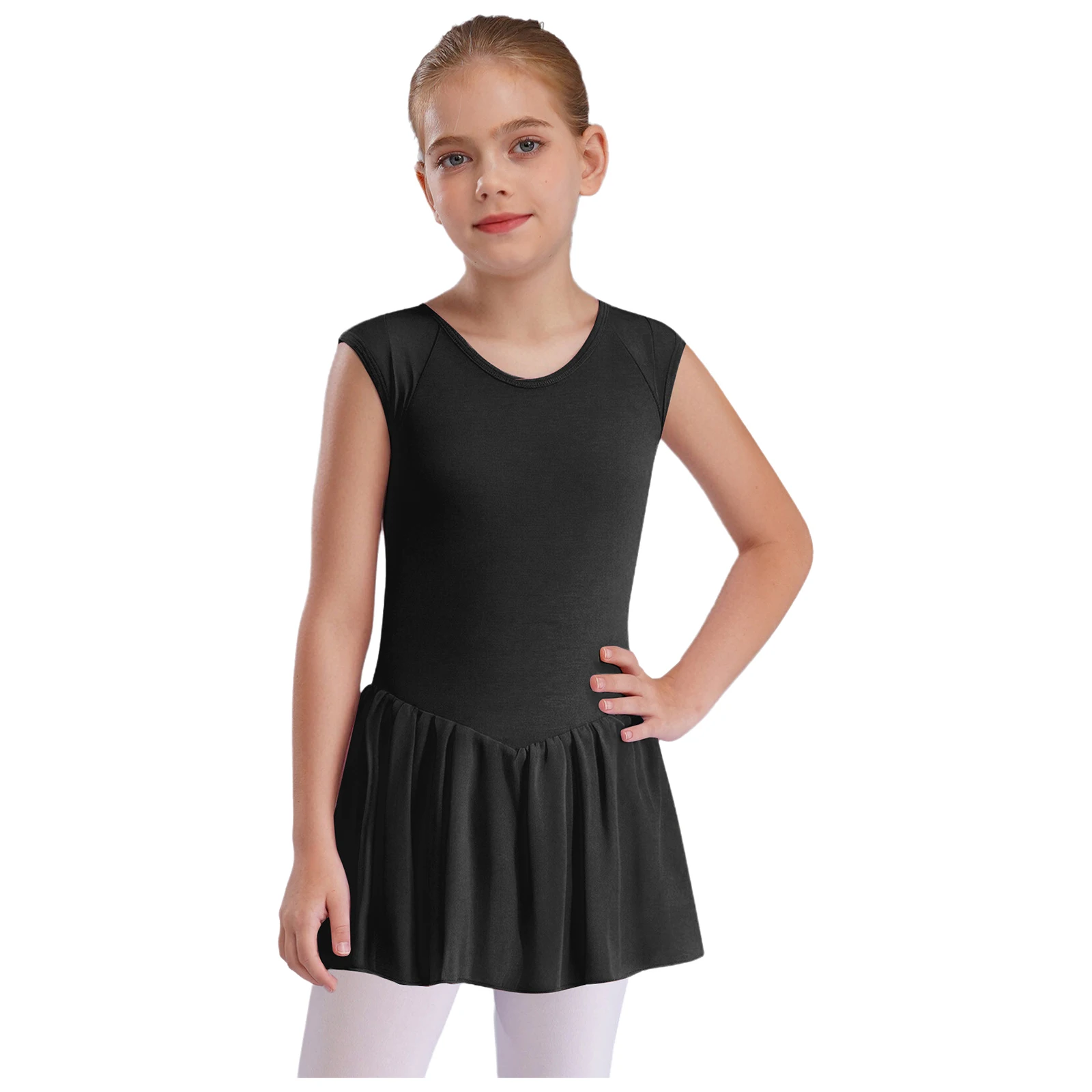 

Kids Girls Ballet Dresses Cotton Sleeveless V-Back Sheer Mesh Patchwork Leotard Dress Ballerina Dance Practice Training Costume