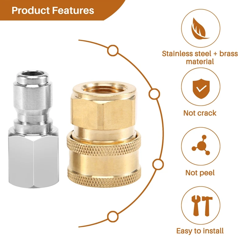 3/8 Inch NPT Stainless Steel Male And Female Quick Connector Kit Pressure Washer Adapters,5000 PSI Rating