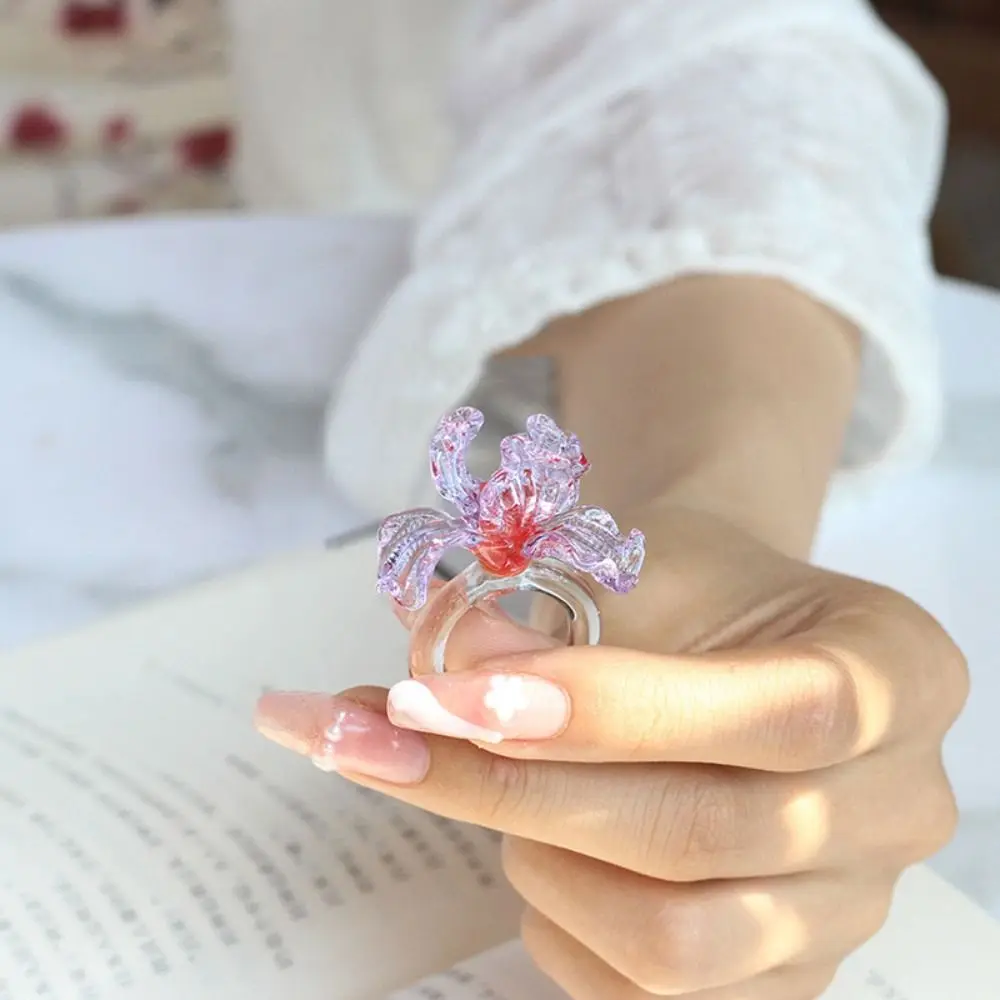 اليدوية الصقيل فراشة خاتم الزجاج الحرف الرائعة الملونة زهرة خاتم خمر مجوهرات التنين الصيني الدائري