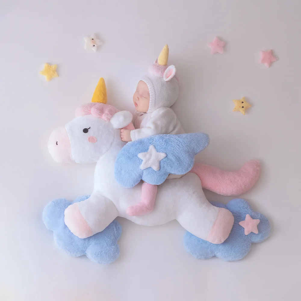Magical Unicorn Theme Newborn Photography Props Adorable Unicorn Posing Doll Matching Baby Costume for Studio Milestone Shooting