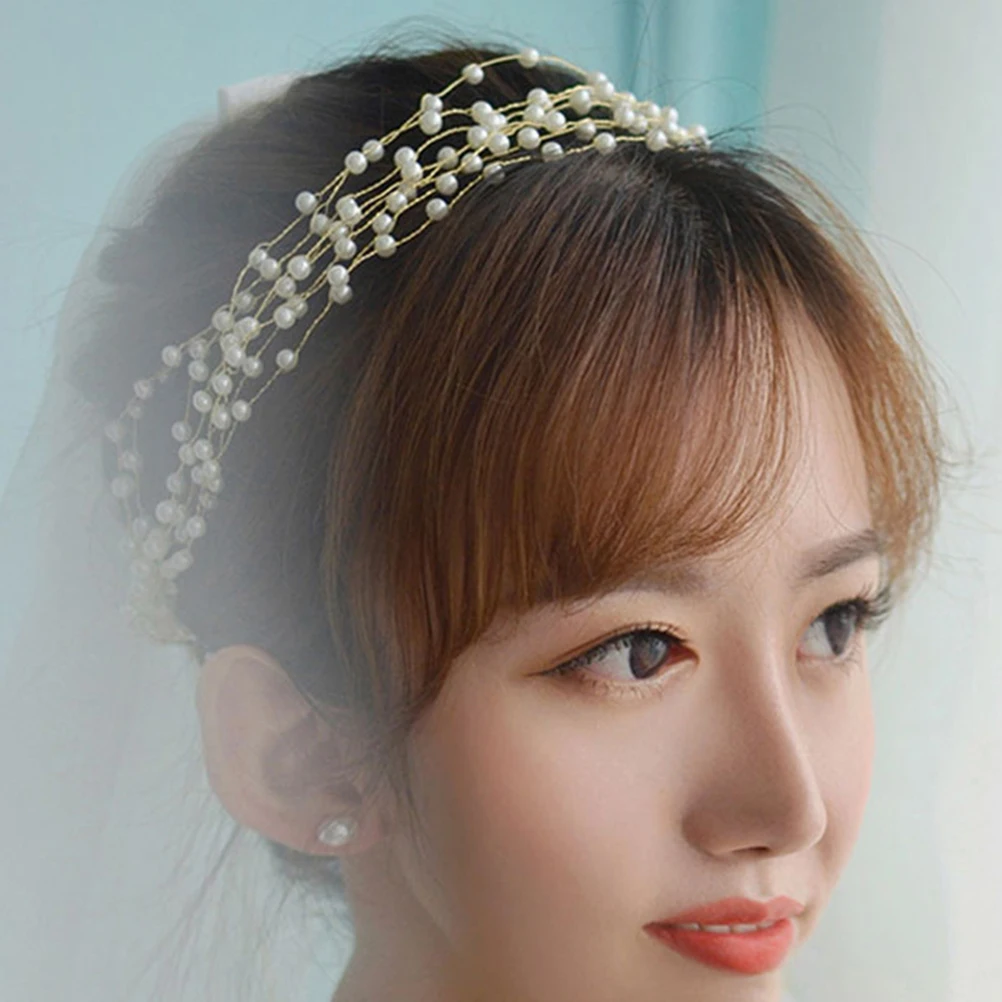 

Multi Layer Hairband Pearl Wedding Headpiece Bridal Accessories Elegant Hair Bands For Brides Girls Prom Party Evening