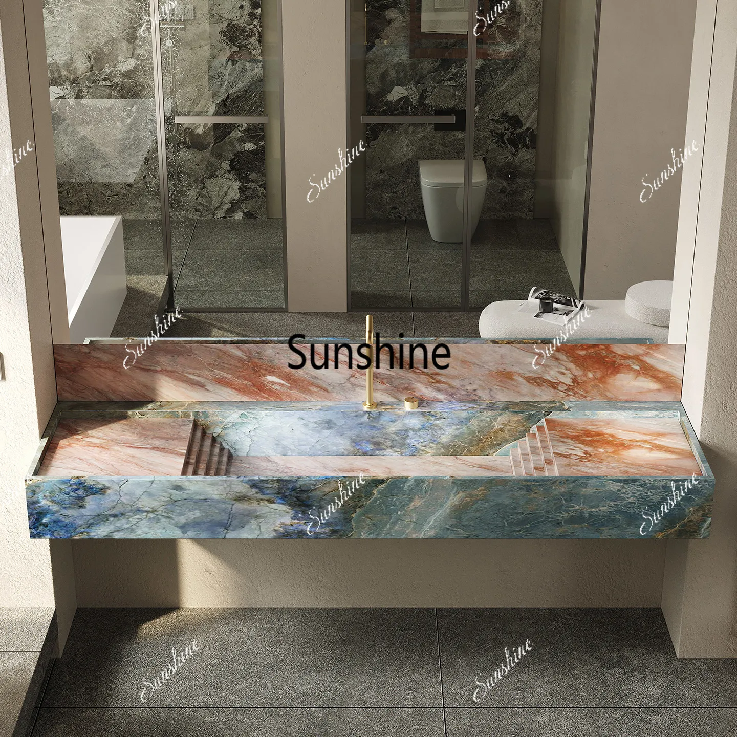 High-end light luxury rock slab integrated seamless basin bathroom cabinet