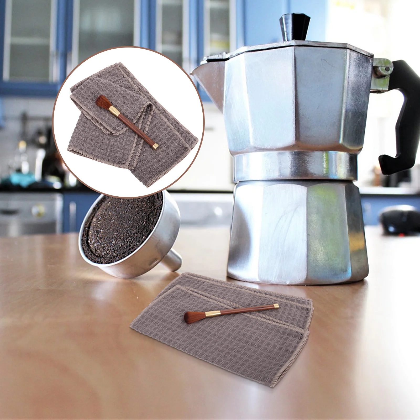 

Coffee Cleaning Set Wood Handle Brush 2 Cleaning Cloths Espresso Grinder Cleaner Dusting Tool Home Use Coffee Grinder Brush