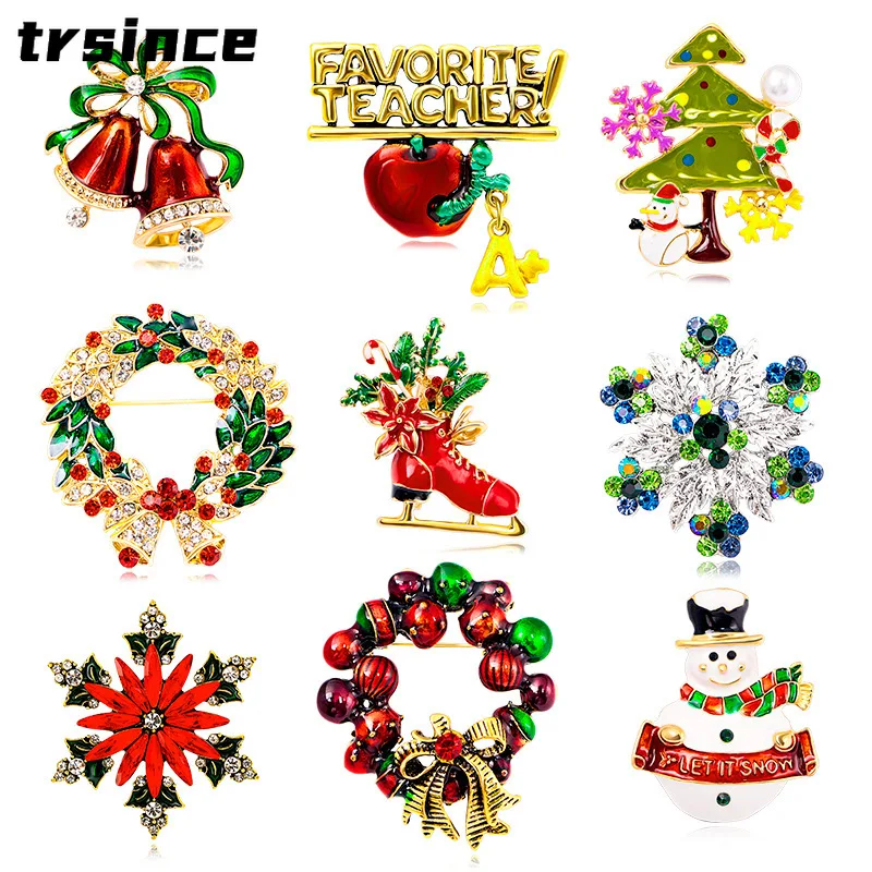 Exquisite Christmas Brooch Christmas Tree Santa Claus Snowflake Brooches for Holiday Gifts Boots Snowman Bell Stall Corsage Pins