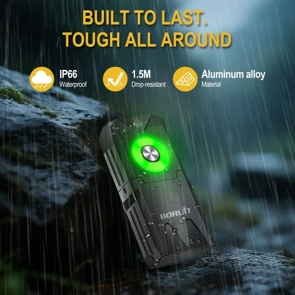 BORUiT EV25 650LM EDC Senter LED Tipe-C Isi Ulang 500mAh Lampu Kerja RGB dengan Magnet Senter Saku untuk Berkemah