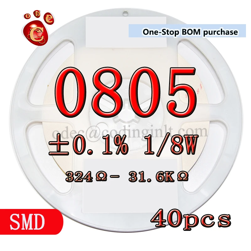 

0805 0.1% 0.001 1/8W High precision Resistors 25PPM 324R~31.6KR 511R 680R 1K 3K 18K 5.11K millesimal thousandth ohm Ω 40pcs/lot