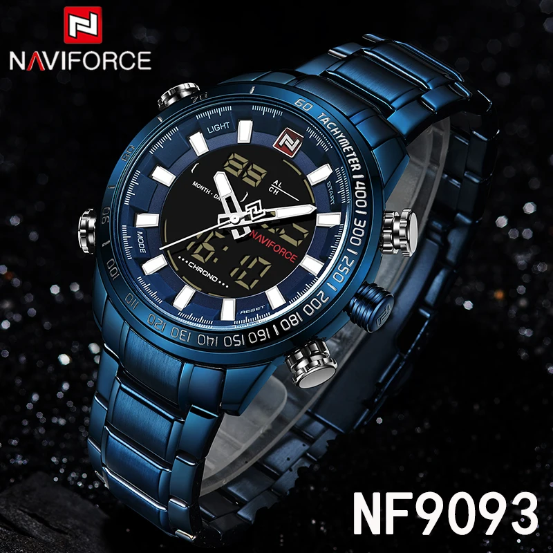 NAVIFORCE Top Brand Men Quartz Watch Sport Watch For Men Chronograph LED Digital Wristwatch Military Steel Waterproof Clock