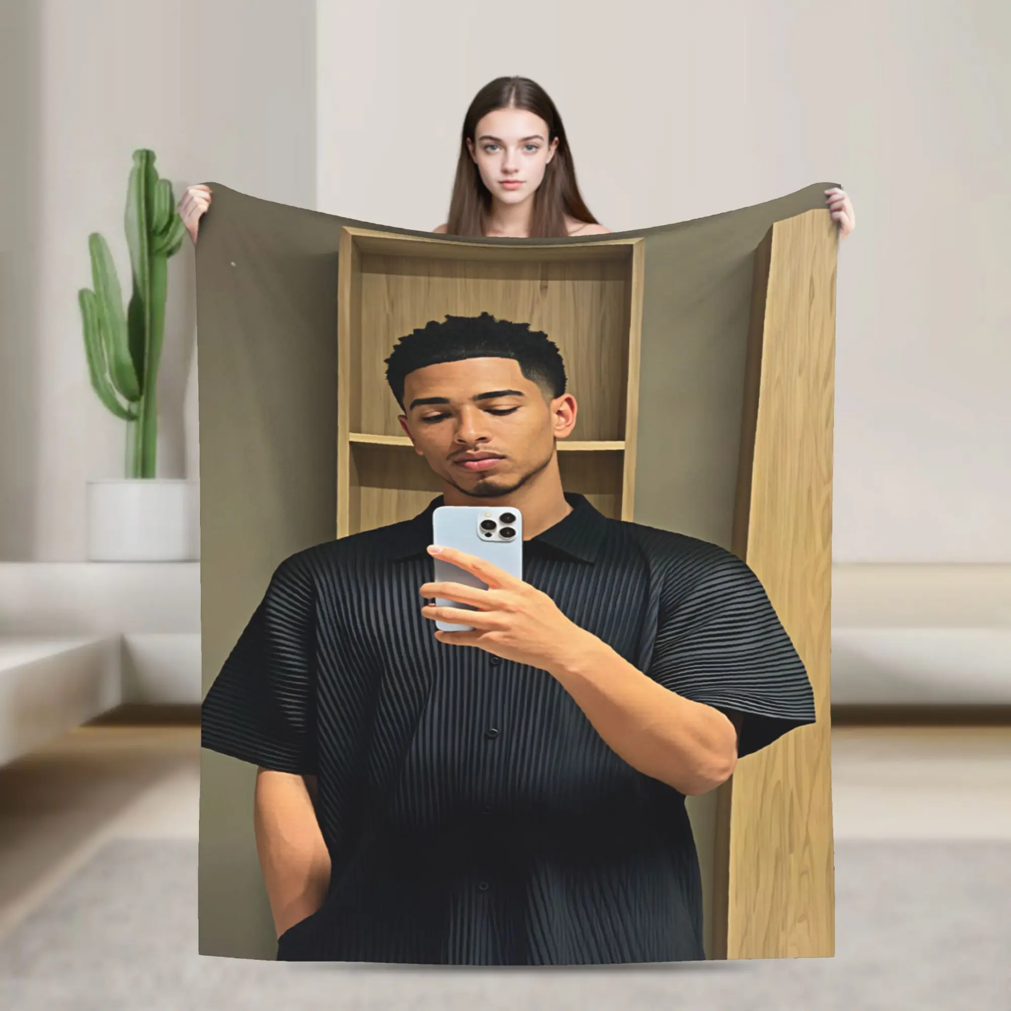 Jude Bellingham Casual Shirt Mirror Selfie Blanket Camping Flannel Throw Blanket For Couch Bed Soft Bedspread Birthday Gift