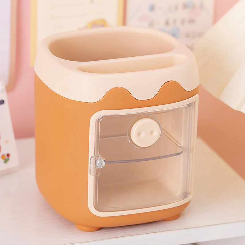 1PC Desktop Storage Box Cartoon Cute Office Large Capacity Pencil Holder Student Stationery Multi-functional Makeup Brush