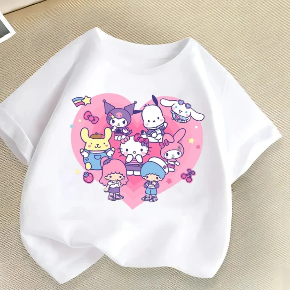 Playful Kulomi Summer Cotton Children's T-shirt Cute Sanrio Cartoon Girl Kawaii Tshirt Fashion Casual Baby Tee Top Kid Clothes