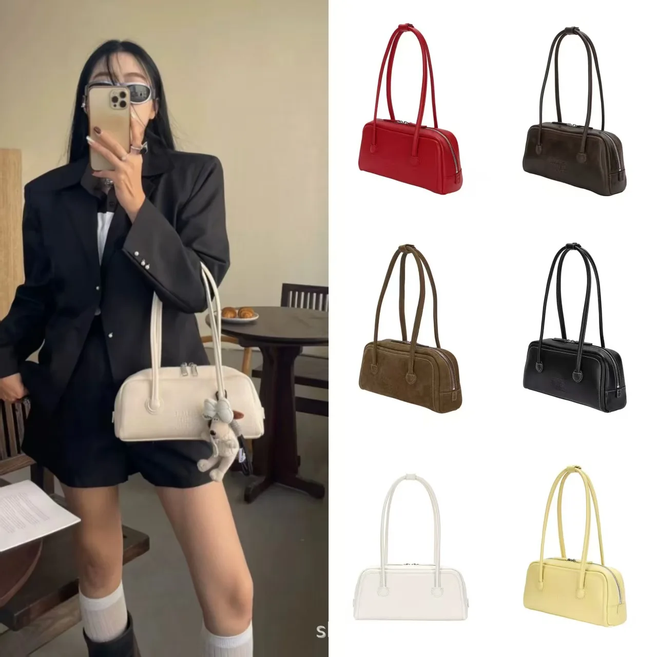 

Margesherwood Korean casual and versatile Boston Baguette bag, women's fashionable handbag, underarm shoulder bag
